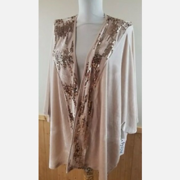 Marc New York Sweaters - Andrew Marc New York One Size Open Front Lightweight Beige/Sequin Cardigan NWOT